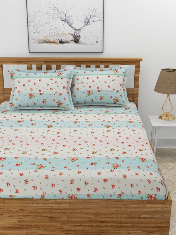 MORADO Premium Glace Cotton Elastic Fitted Double Bedsheet With 2 Pillow Covers (72x78x8 Inches) - 72x78x8 Inches, Multicolor