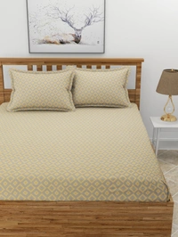 MORADO Premium Glace Cotton Elastic Fitted Double Bedsheet With 2 Pillow Covers (72x78x8 Inches) - 72x78x8 Inches, Yellow