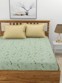 MORADO Premium Glace Cotton King Size Double Bedsheet With 2 King Size Pillow Covers (108x108 Inches) - 108x108 Inches, Green