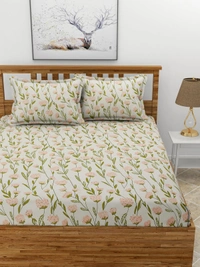MORADO Premium Glace Cotton Double Bedsheet With 2 King Size Pillow Covers (90x100 Inches) - 90x100 Inches, Offwhite