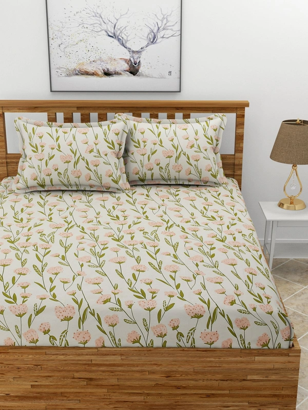 MORADO Premium Glace Cotton Double Bedsheet With 2 King Size Pillow Covers (90x100 Inches) - 90x100 Inches, Offwhite