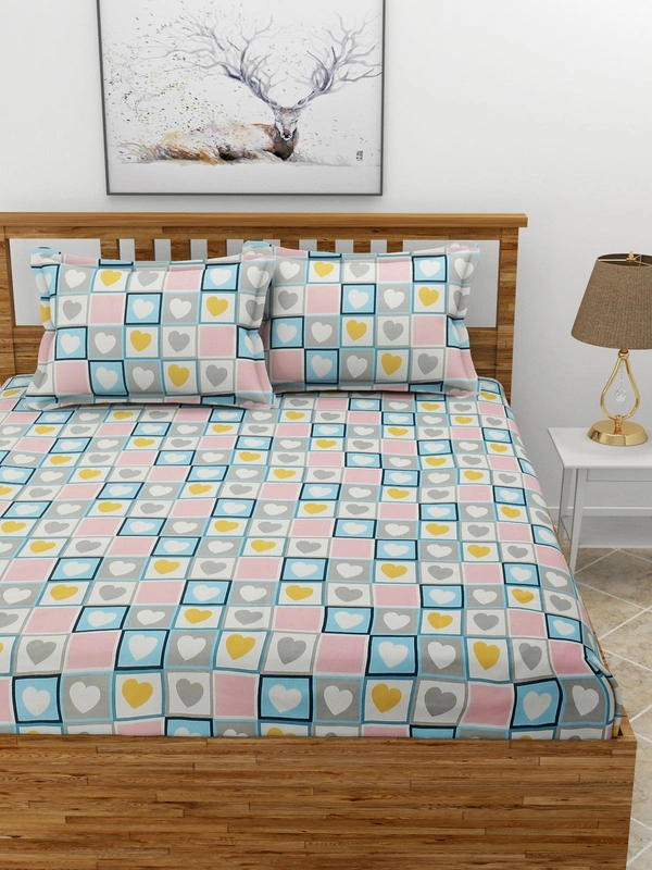 MORADO Premium Glace Cotton Elastic Fitted Double Bedsheet with 2 King Size Pillow Covers (72x78x10 Inches) - 72x78x10 Inches, Multicolor
