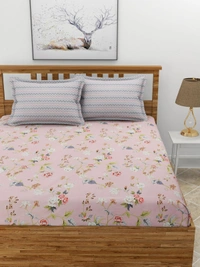 MORADO Premium Glace Cotton Elastic Fitted Double Bedsheet with 2 King Size Pillow Covers (72x78x10 Inches) - 72x78x10 Inches, Pink