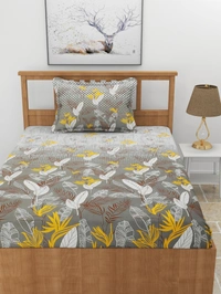 MORADO Premium Glace Cotton Elastic Fitted Single Bedsheet With 1 Pillow Cover (36x72x8 Inches) - 36x72x8 Inches, Charcoal