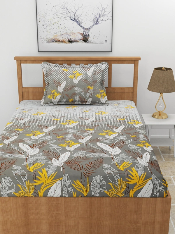 MORADO Premium Glace Cotton Elastic Fitted Single Bedsheet With 1 Pillow Cover (36x72x8 Inches) - 36x72x8 Inches, Charcoal