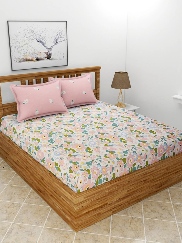 MORADO Premium Glace Cotton King Size Double Bedsheet With 2 King Size Pillow Covers (108x108 Inches) - 108x108 Inches, Pink