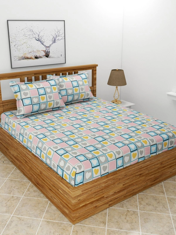 MORADO Premium Glace Cotton King Size Double Bedsheet With 2 King Size Pillow Covers (108x108 Inches) - 108x108 Inches, Multicolor