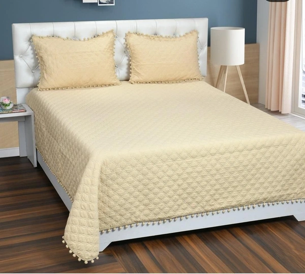 MORADO Premium Glace Cotton Quilted Bed Cover with 2 Quilted Pillow Covers with Beautiful Bubble Lace on Border - 90x100 Inches, Offwhite - 90x100 Inches, Offwhite