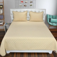 MORADO Premium Glace Cotton Quilted Bed Cover with 2 Quilted Pillow Covers with Beautiful Bubble Lace on Border - 90x100 Inches, Offwhite - 90x100 Inches, Offwhite
