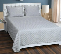 MORADO Premium Glace Cotton Quilted Bed Cover with 2 Quilted Pillow Covers with Beautiful Bubble Lace on Border - 90x100 Inches Light Grey - 90x100 Inches, Light Grey