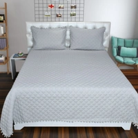 MORADO Premium Glace Cotton Quilted Bed Cover with 2 Quilted Pillow Covers with Beautiful Bubble Lace on Border - 90x100 Inches Light Grey - 90x100 Inches, Light Grey
