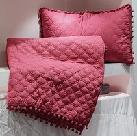 MORADO Premium Glace Cotton Quilted Bed Cover with 2 Quilted Pillow Covers with Beautiful Bubble Lace on Border - 90x100 Inches, Maroon - 90x100 Inches, Maroon