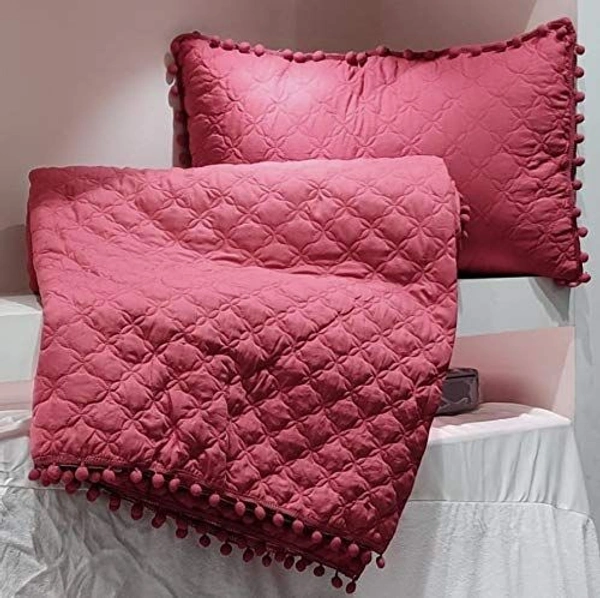 MORADO Premium Glace Cotton Quilted Bed Cover with 2 Quilted Pillow Covers with Beautiful Bubble Lace on Border - 90x100 Inches, Maroon - 90x100 Inches, Maroon