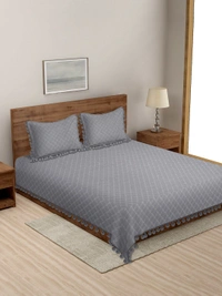MORADO Premium Glace Cotton Quilted Bed Cover with 2 Quilted Pillow Covers with Beautiful Bubble Lace on Border - 90x100 Inch, Dark Grey - 90x100 Inches, Grey