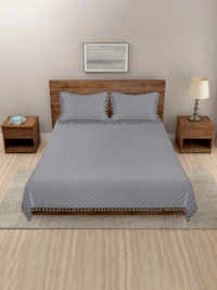 MORADO Premium Glace Cotton Quilted Bed Cover with 2 Quilted Pillow Covers with Beautiful Bubble Lace on Border - 90x100 Inch, Dark Grey - 90x100 Inches, Grey