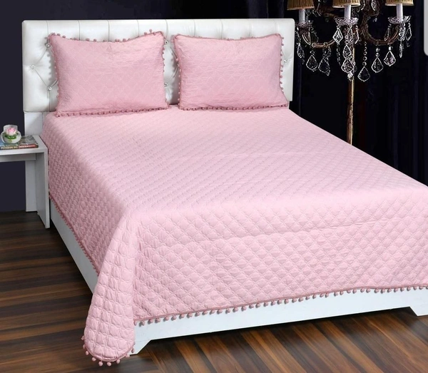 MORADO Premium Glace Cotton Quilted Bed Cover with 2 Quilted Pillow Covers with Beautiful Bubble Lace on Border - 90x100 Inch, Onion Pink - 90x100 inches, Onion Pink