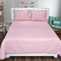 MORADO Premium Glace Cotton Quilted Bed Cover with 2 Quilted Pillow Covers with Beautiful Bubble Lace on Border - 90x100 Inch, Onion Pink - 90x100 inches, Onion Pink