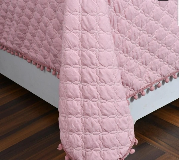 MORADO Premium Glace Cotton Quilted Bed Cover with 2 Quilted Pillow Covers with Beautiful Bubble Lace on Border - 90x100 Inch, Onion Pink - 90x100 inches, Onion Pink
