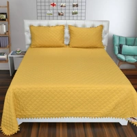 MORADO Premium Glace Cotton Quilted Bed Cover with 2 Quilted Pillow Covers with Beautiful Bubble Lace on Border - 90x100 Inch, Mustard - 90x100 Inches, Mustard