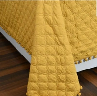 MORADO Premium Glace Cotton Quilted Bed Cover with 2 Quilted Pillow Covers with Beautiful Bubble Lace on Border - 90x100 Inch, Mustard - 90x100 Inches, Mustard