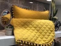 MORADO Premium Glace Cotton Quilted Bed Cover with 2 Quilted Pillow Covers with Beautiful Bubble Lace on Border - 90x100 Inch, Mustard - 90x100 inches, Mustard
