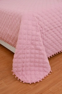 MORADO Premium Glace Cotton Quilted Bed Cover with 2 Quilted Pillow Covers with Beautiful Bubble Lace on Border - 90x100 Inch, Light Pink - 90x100 Inches, Pink