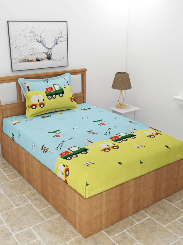 MORADO Premium Glace Cotton Single Bedsheet with 1 King Size Pillow Cover (60x90 Inches) - Yellow