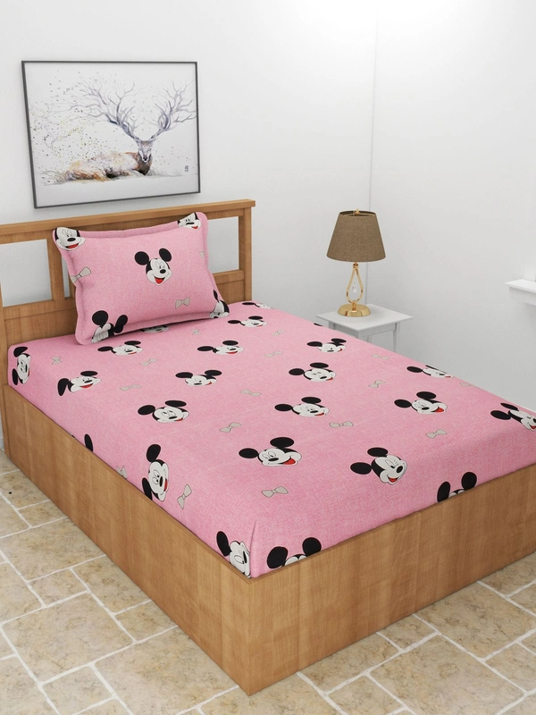MORADO Premium Glace Cotton Single Bedsheet with 1 King Size Pillow Cover (60x90 Inches) - Pink