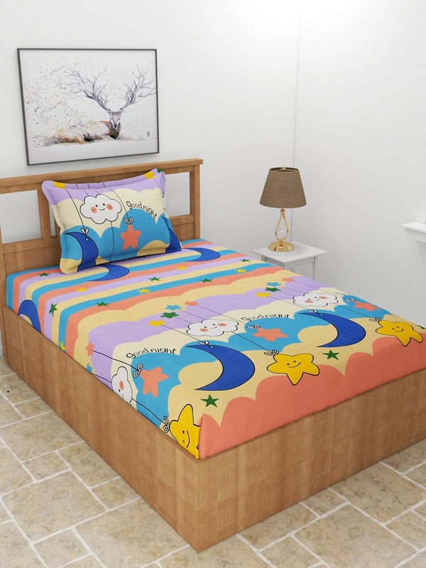 MORADO Premium Glace Cotton Single Bedsheet with 1 King Size Pillow Cover (60x90 Inches) - Multicolor