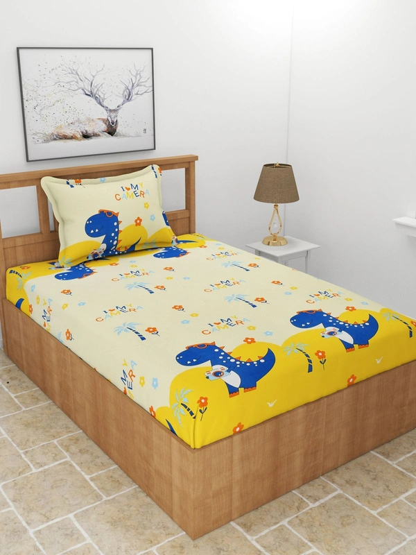 MORADO Premium Glace Cotton Single Bedsheet with 1 King Size Pillow Cover (60x90 Inches) - Yellow