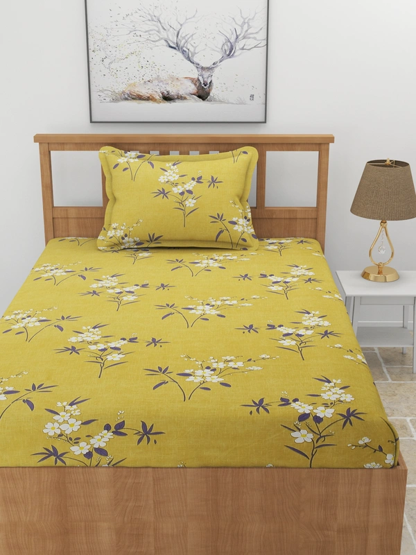 MORADO Premium Glace Cotton Elastic Fitted Single Bedsheet With 1 Pillow Cover (36x72x8 Inches) - 36x72x8 Inches, Green
