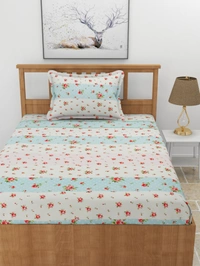 MORADO Premium Glace Cotton Elastic Fitted Single Bedsheet With 1 Pillow Cover (36x72x8 Inches) - 36x72x8 Inches, Multicolor