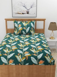 MORADO Premium Glace Cotton Single Bedsheet With 1 King Size Pillow Cover (60x90 Inches) - 60x90 Inches, Green