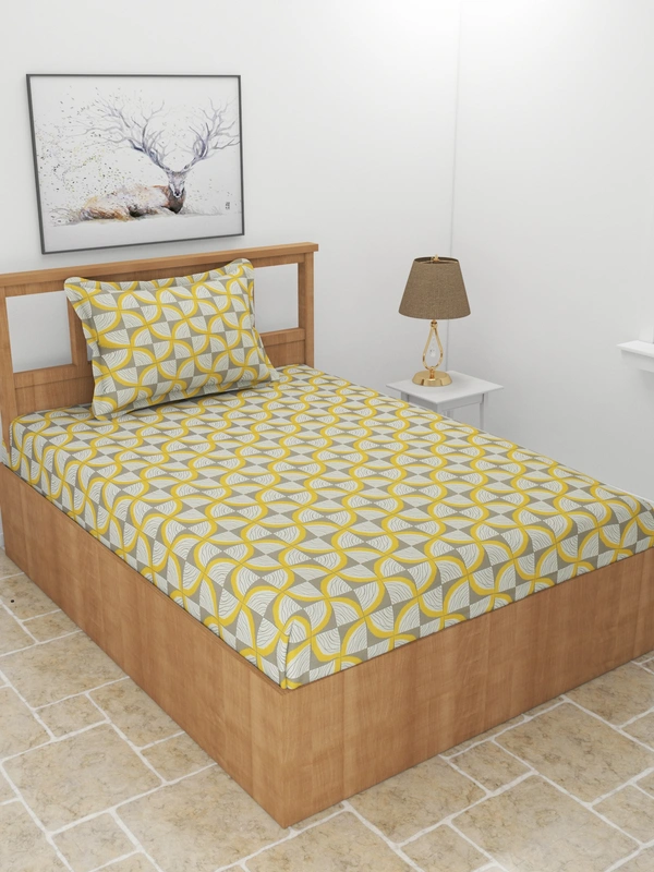 MORADO Premium Glace Cotton Single Bedsheet With 1 King Size Pillow Cover (60x90 Inches) - 60x90 Inches, Beige