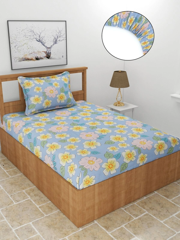 MORADO Premium Glace Cotton Single Bedsheet With 1 King Size Pillow Cover (60x90 Inches) - 36x72x8 Inches