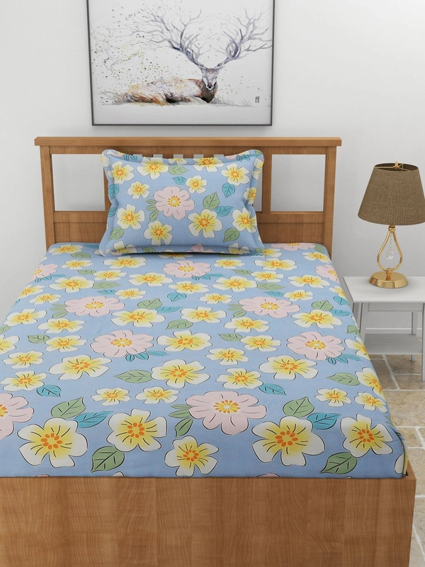 MORADO Premium Glace Cotton Single Bedsheet With 1 King Size Pillow Cover (60x90 Inches) - 60x90 Inches