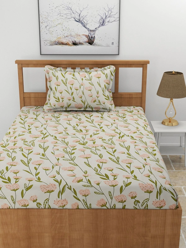 MORADO Premium Glace Cotton Single Bedsheet With 1 King Size Pillow Cover (60x90 Inches) - 36x72x8 Inches