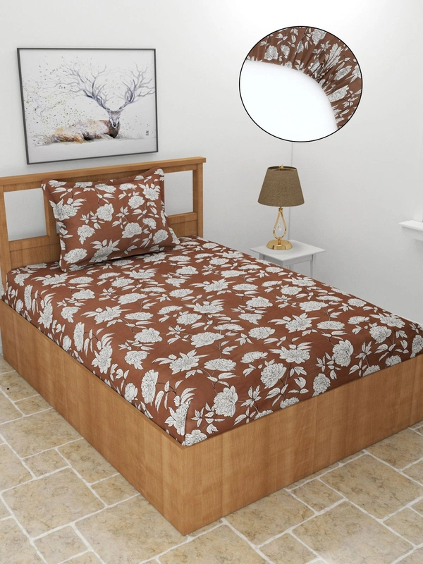 MORADO Premium Glace Cotton Single Bedsheet With 1 King Size Pillow Cover (60x90 Inches) - 36x72x8 Inches