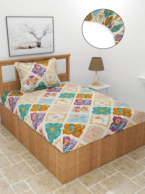 MORADO Premium Glace Cotton Single Bedsheet With 1 King Size Pillow Cover (60x90 Inches) - 36x72x8 Inches