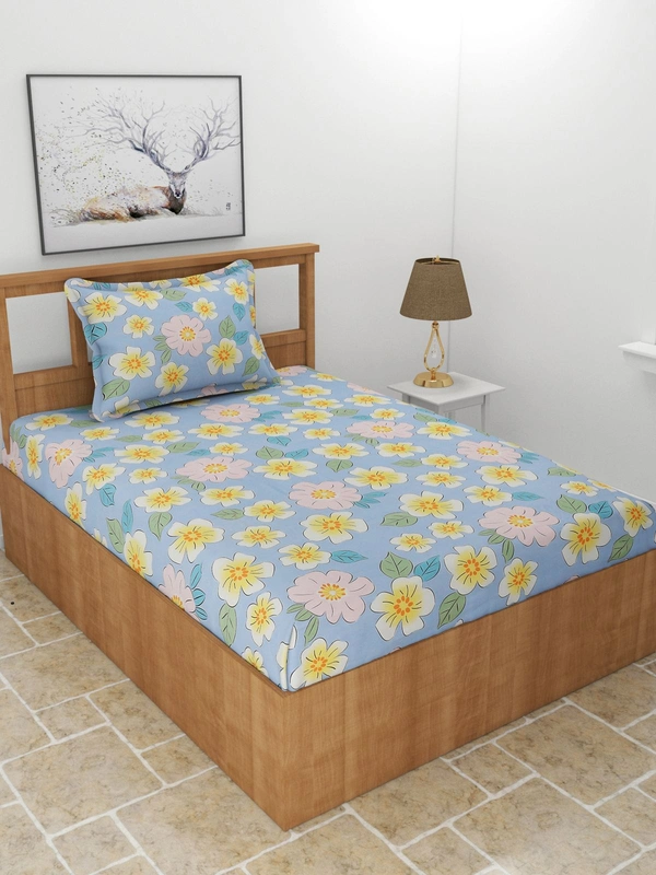 MORADO Premium Glace Cotton Single Bedsheet With 1 King Size Pillow Cover (60x90 Inches) - 60x90 Inches