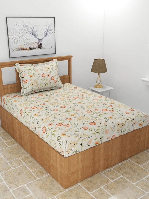 MORADO Premium Glace Cotton Single Bedsheet With 1 King Size Pillow Cover (60x90 Inches) - 60x90 Inches