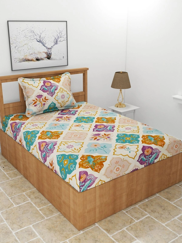 MORADO Premium Glace Cotton Single Bedsheet With 1 King Size Pillow Cover (60x90 Inches) - 60x90 Inches