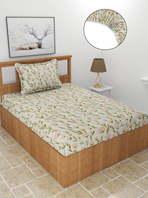 MORADO Premium Glace Cotton Single Bedsheet With 1 King Size Pillow Cover (36x72x8 Inches) - 36x72x8 Inches, Offwhite