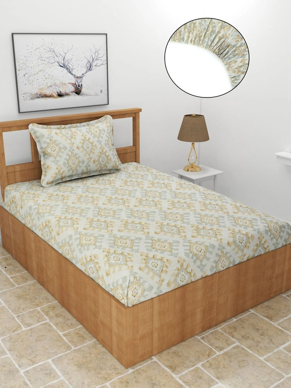 MORADO Premium Glace Cotton Single Bedsheet With 1 King Size Pillow Cover (36x72x8 Inches) - 36x72x8 Inches, Offwhite