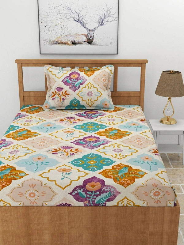 MORADO Premium Glace Cotton Single Bedsheet With 1 King Size Pillow Cover (36x72x8 Inches) - 36x72x8 Inches, Purple