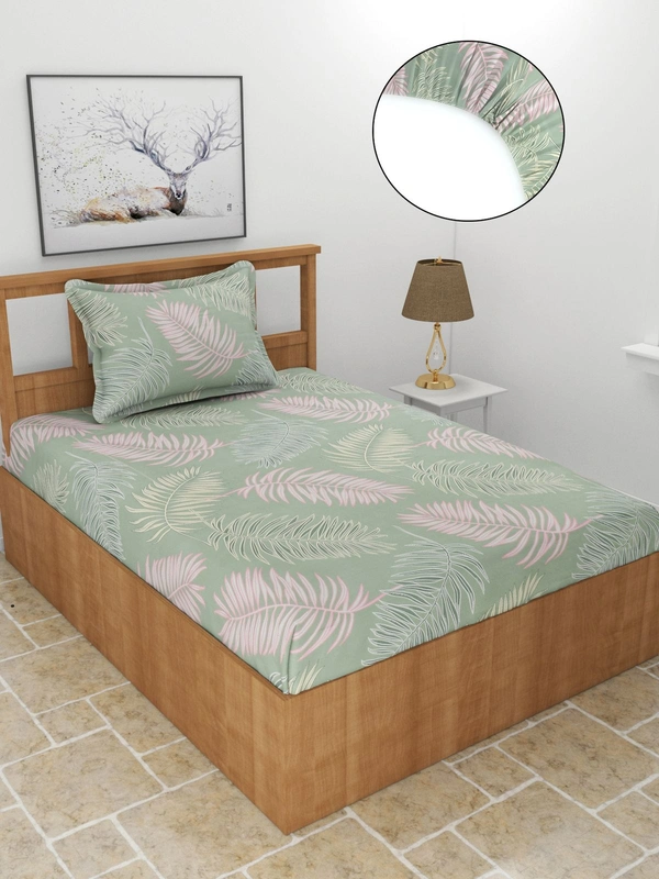MORADO Premium Glace Cotton Single Bedsheet With 1 King Size Pillow Cover (36x72x8 Inches) - 36x72x8 Inches, Green