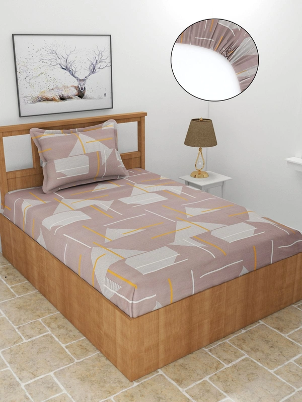 MORADO Premium Glace Cotton Single Bedsheet With 1 King Size Pillow Cover (36x72x8 Inches) - 36x72x8 Inches, Brown