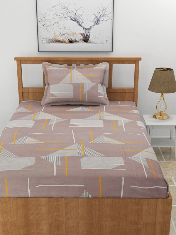 MORADO Premium Glace Cotton Single Bedsheet With 1 King Size Pillow Cover (36x72x8 Inches) - 36x72x8 Inches, Brown
