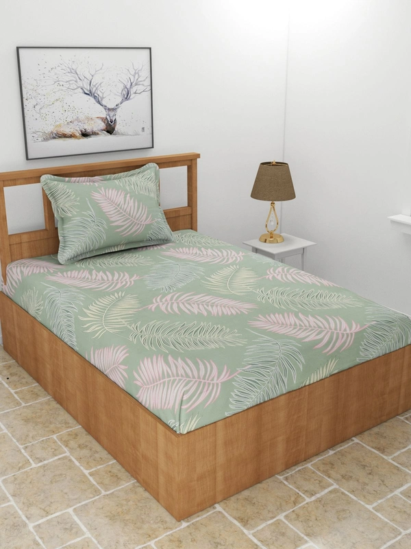 MORADO Premium Glace Cotton Single Bedsheet With 1 King Size Pillow Cover (60x90 Inches) - 60x90 Inches, Green