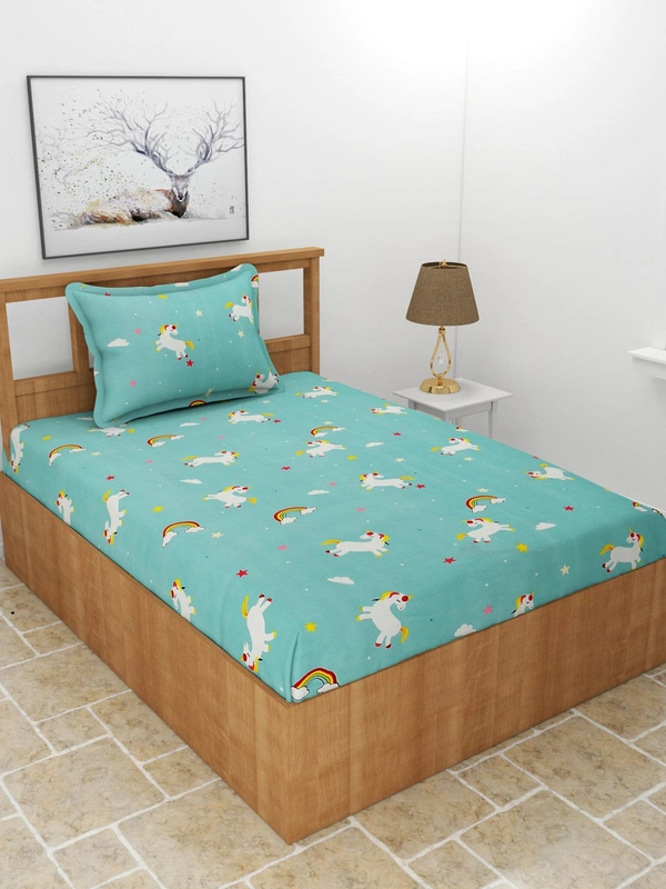 MORADO Premium Glace Cotton Single Bedsheet With 1 King Size Pillow Cover (60x90 Inches) - 60x90 Inches, Blue